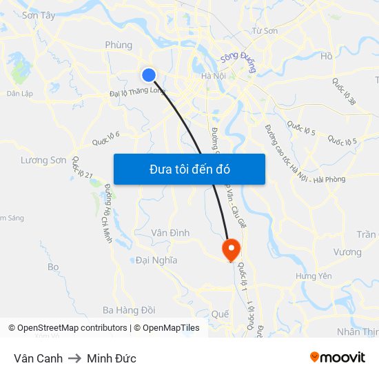 Vân Canh to Minh Đức map