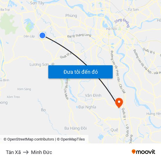 Tân Xã to Minh Đức map