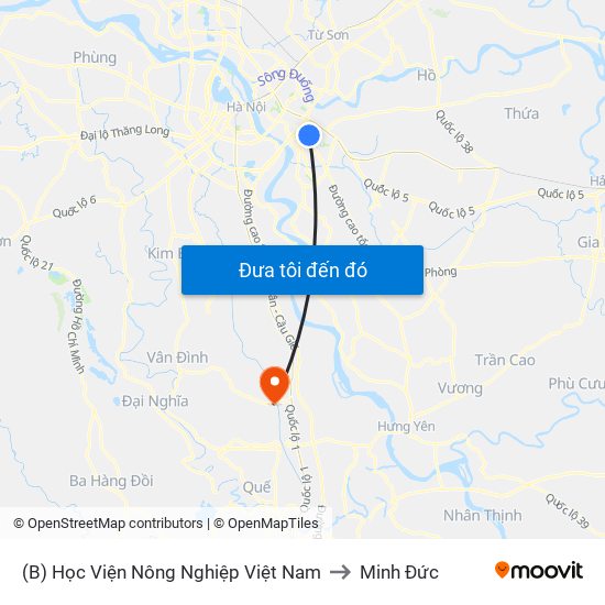 (B) Học Viện Nông Nghiệp Việt Nam to Minh Đức map