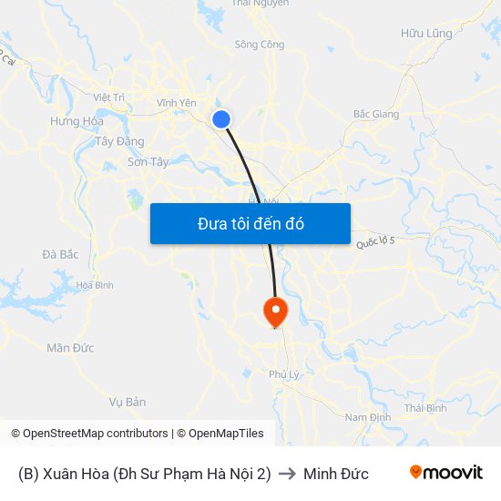 (B) Xuân Hòa (Đh Sư Phạm Hà Nội 2) to Minh Đức map