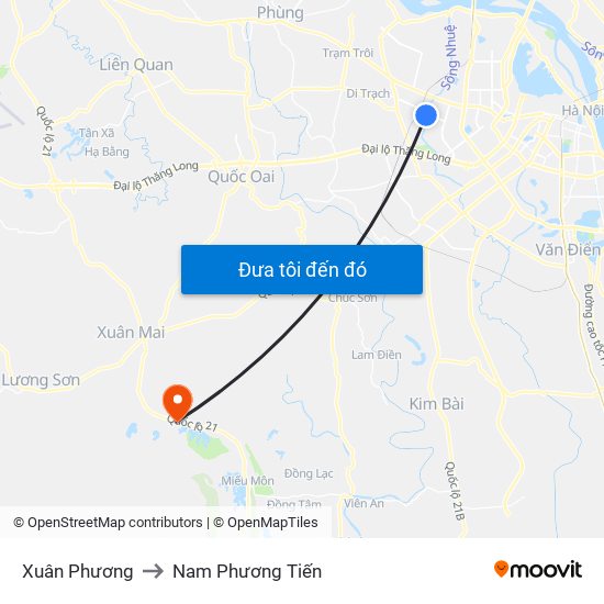 Xuân Phương to Nam Phương Tiến map