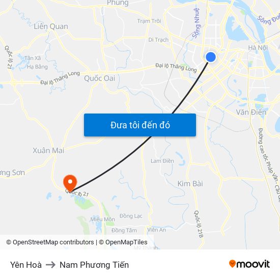 Yên Hoà to Nam Phương Tiến map