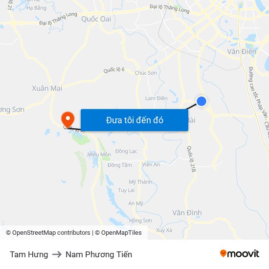 Tam Hưng to Nam Phương Tiến map