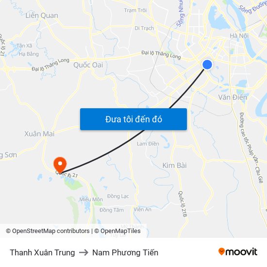 Thanh Xuân Trung to Nam Phương Tiến map