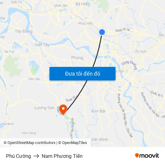 Phú Cường to Nam Phương Tiến map