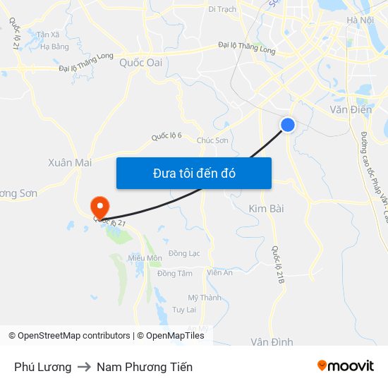 Phú Lương to Nam Phương Tiến map