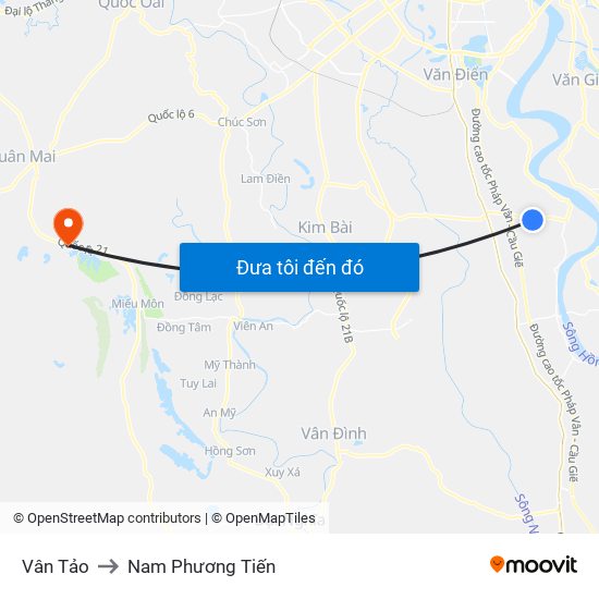 Vân Tảo to Nam Phương Tiến map