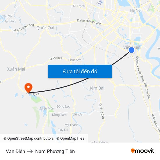 Văn Điển to Nam Phương Tiến map