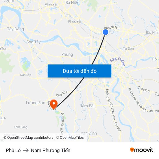 Phù Lỗ to Nam Phương Tiến map