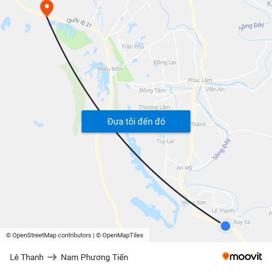 Lê Thanh to Nam Phương Tiến map