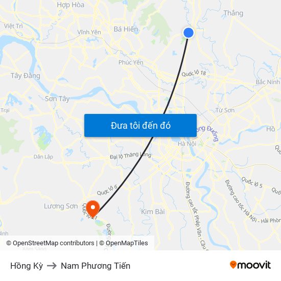 Hồng Kỳ to Nam Phương Tiến map