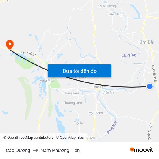 Cao Dương to Nam Phương Tiến map