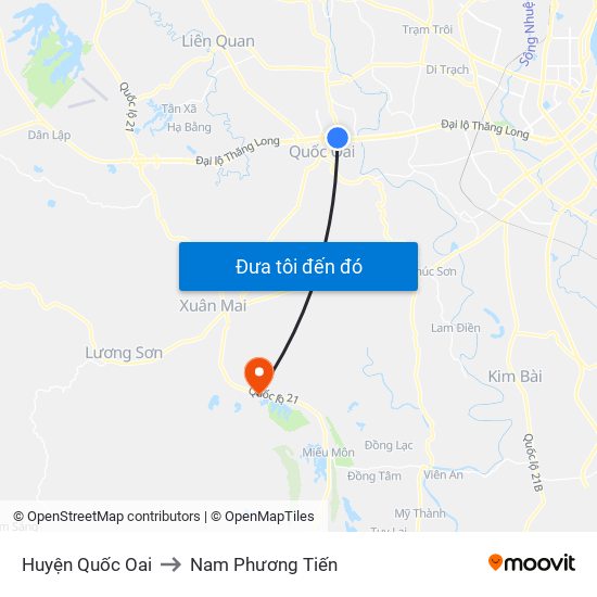 Huyện Quốc Oai to Nam Phương Tiến map
