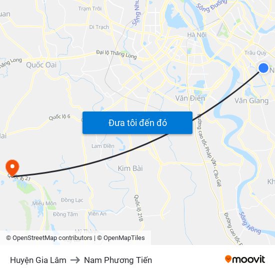 Huyện Gia Lâm to Nam Phương Tiến map