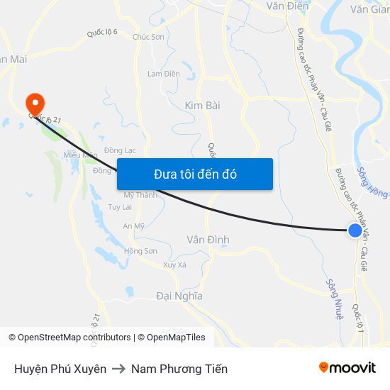 Huyện Phú Xuyên to Nam Phương Tiến map