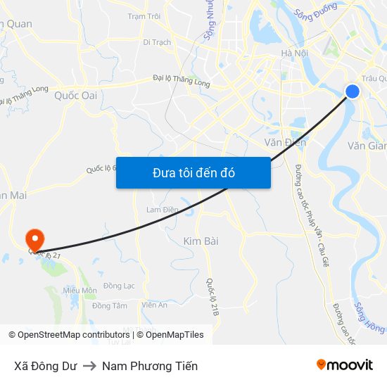 Xã Đông Dư to Nam Phương Tiến map