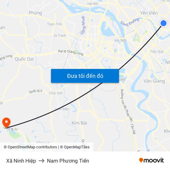 Xã Ninh Hiệp to Nam Phương Tiến map