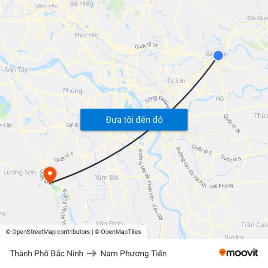 Thành Phố Bắc Ninh to Nam Phương Tiến map