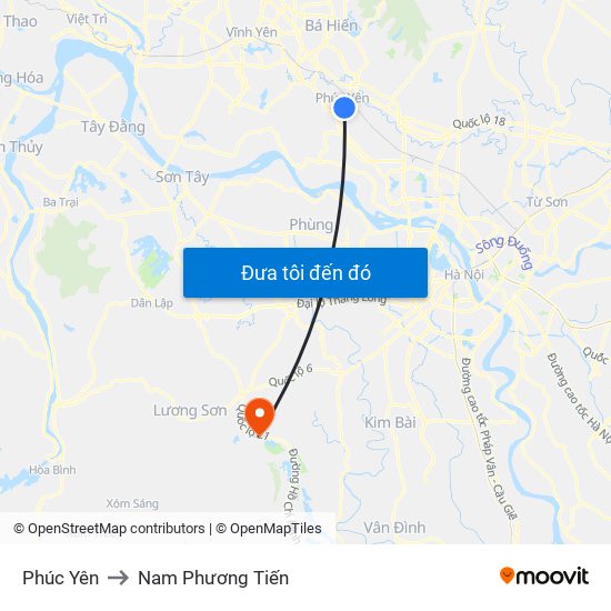 Phúc Yên to Nam Phương Tiến map