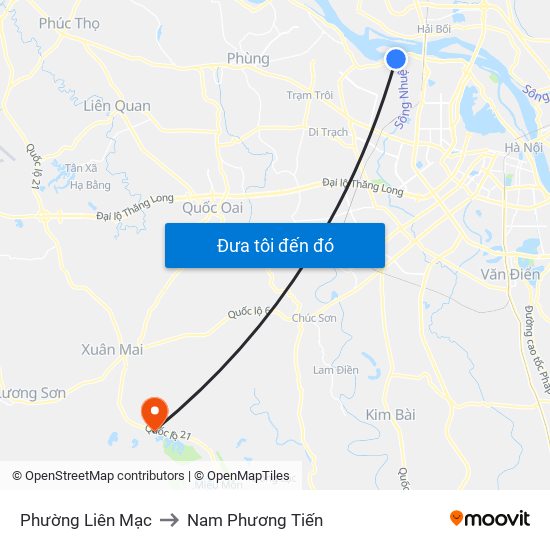 Phường Liên Mạc to Nam Phương Tiến map