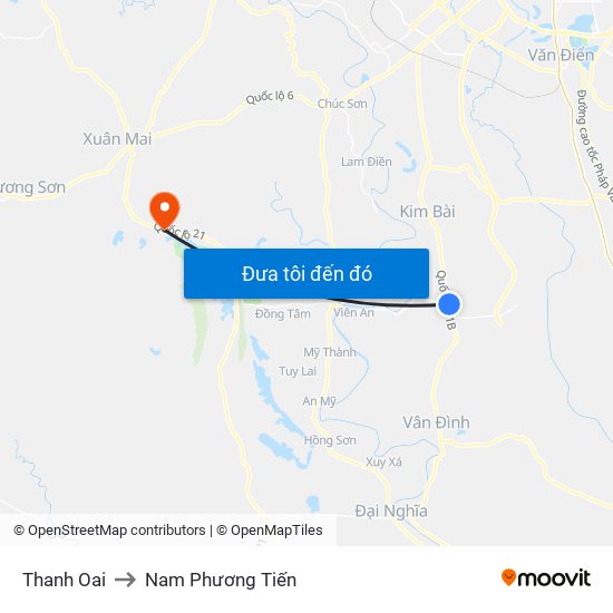 Thanh Oai to Nam Phương Tiến map