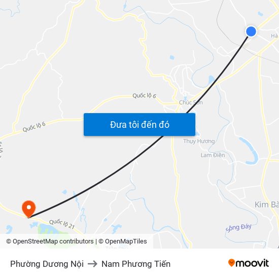 Phường Dương Nội to Nam Phương Tiến map