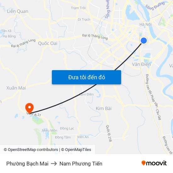 Phường Bạch Mai to Nam Phương Tiến map