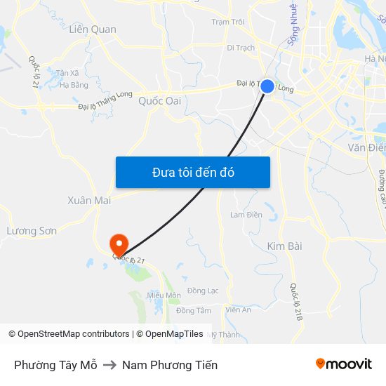 Phường Tây Mỗ to Nam Phương Tiến map