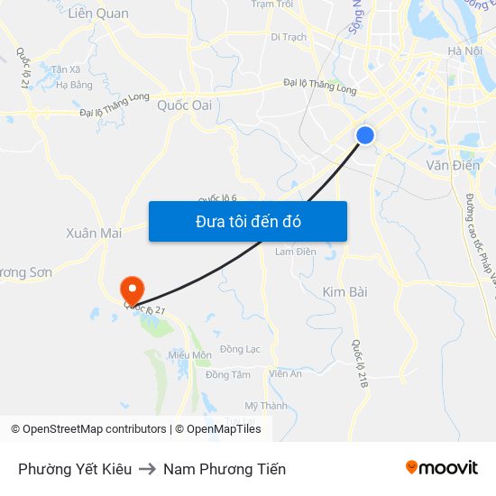 Phường Yết Kiêu to Nam Phương Tiến map