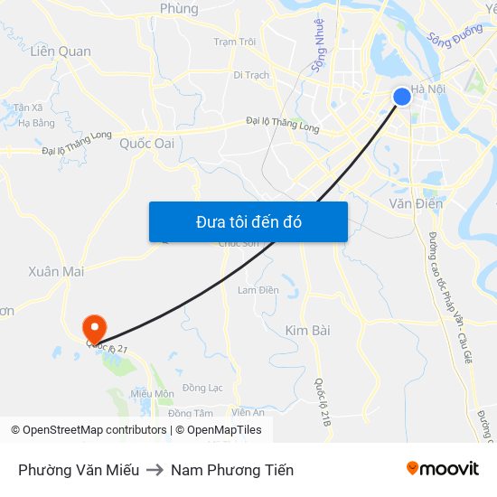 Phường Văn Miếu to Nam Phương Tiến map