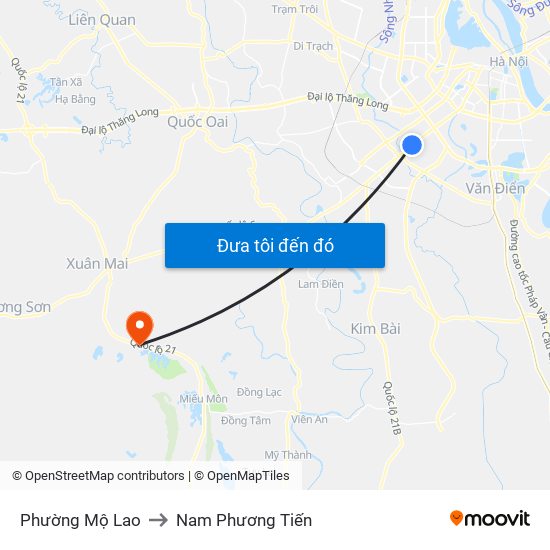 Phường Mộ Lao to Nam Phương Tiến map