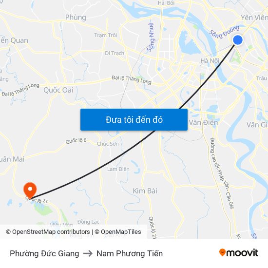 Phường Đức Giang to Nam Phương Tiến map