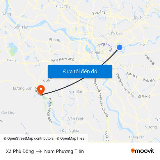Xã Phù Đổng to Nam Phương Tiến map