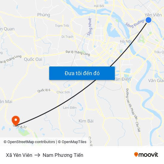 Xã Yên Viên to Nam Phương Tiến map