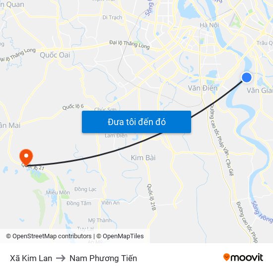 Xã Kim Lan to Nam Phương Tiến map