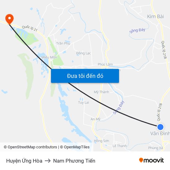 Huyện Ứng Hòa to Nam Phương Tiến map