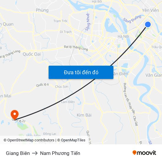 Giang Biên to Nam Phương Tiến map