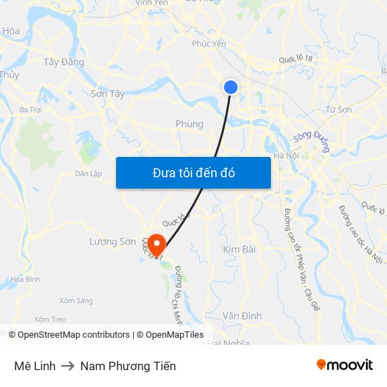 Mê Linh to Nam Phương Tiến map