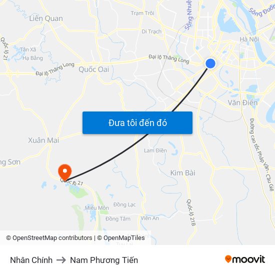 Nhân Chính to Nam Phương Tiến map