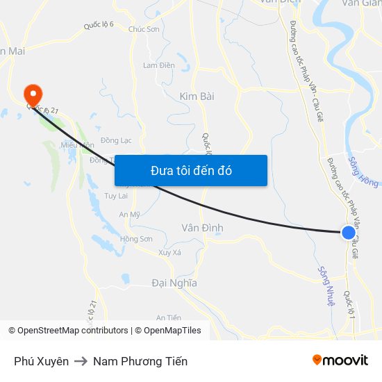 Phú Xuyên to Nam Phương Tiến map