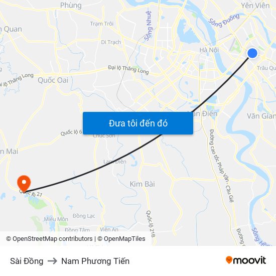 Sài Đồng to Nam Phương Tiến map