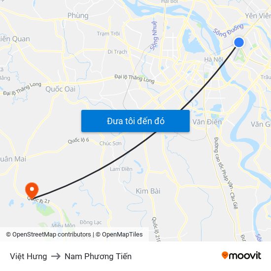 Việt Hưng to Nam Phương Tiến map