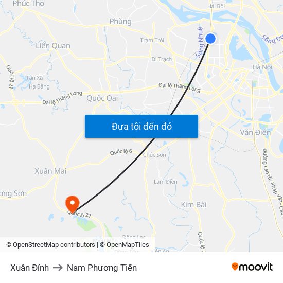 Xuân Đỉnh to Nam Phương Tiến map