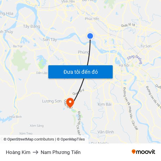 Hoàng Kim to Nam Phương Tiến map