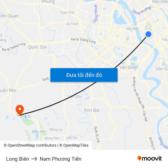 Long Biên to Nam Phương Tiến map