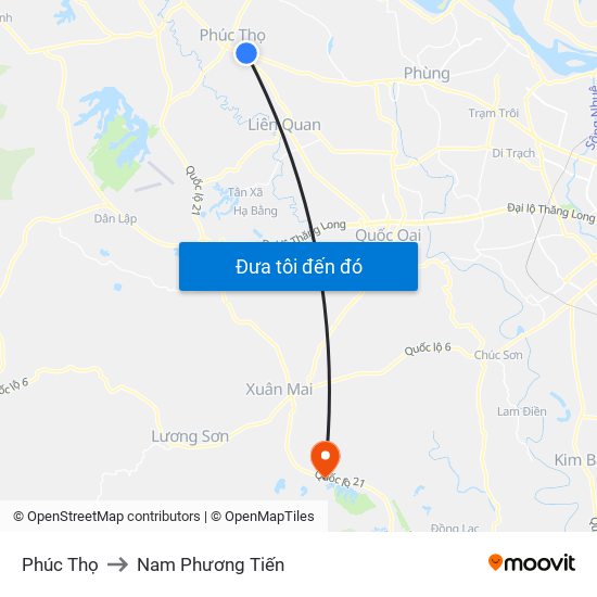 Phúc Thọ to Nam Phương Tiến map