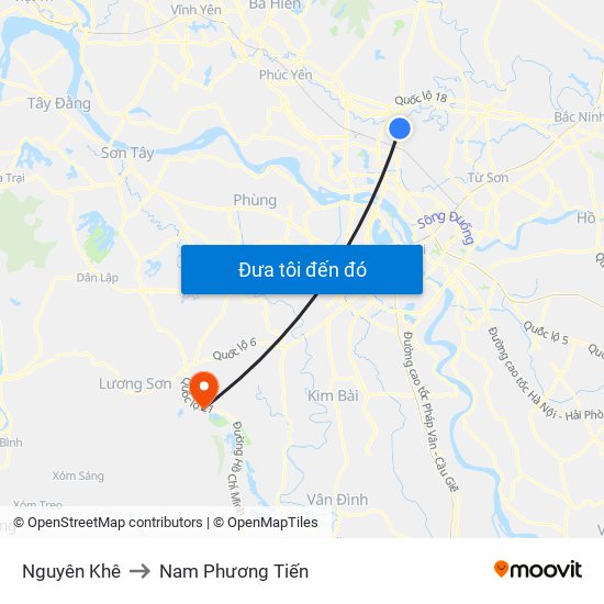 Nguyên Khê to Nam Phương Tiến map