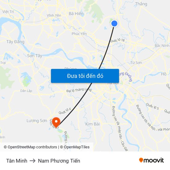 Tân Minh to Nam Phương Tiến map