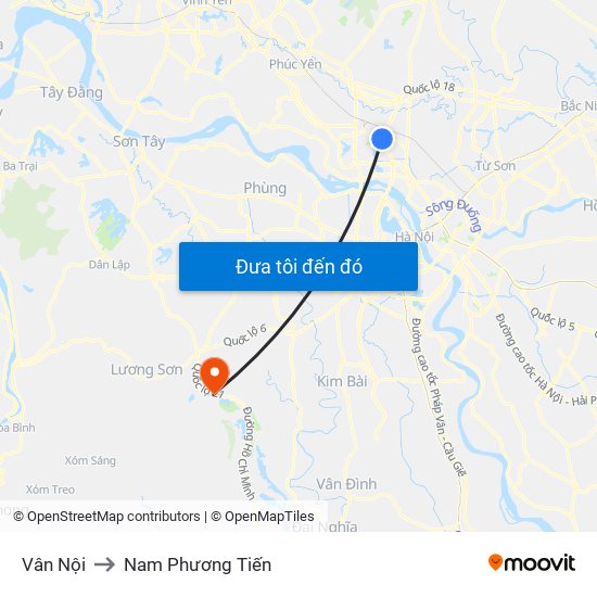 Vân Nội to Nam Phương Tiến map