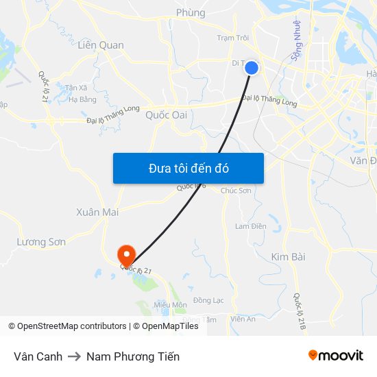 Vân Canh to Nam Phương Tiến map